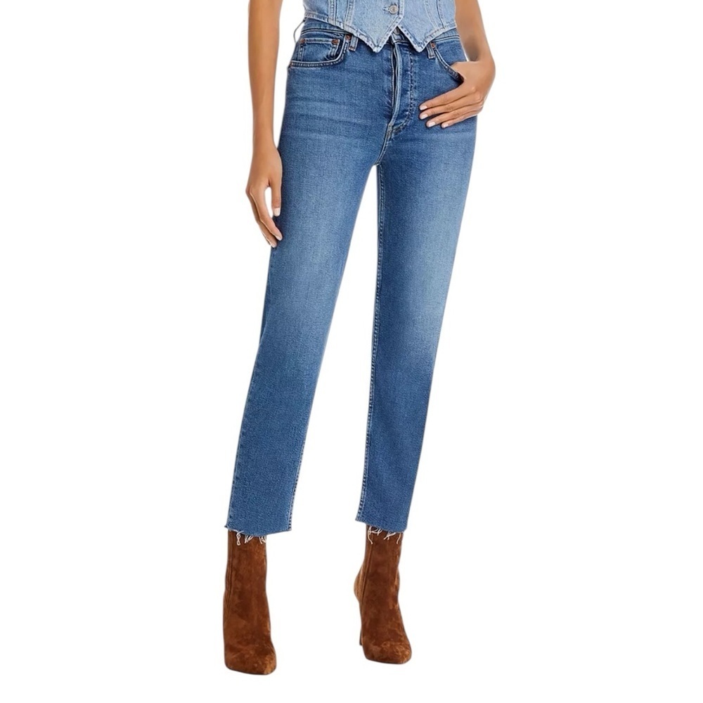 RE/DONE - 70s Stove Pipe High Rise Straight Jeans Indigo Storm Sz 32